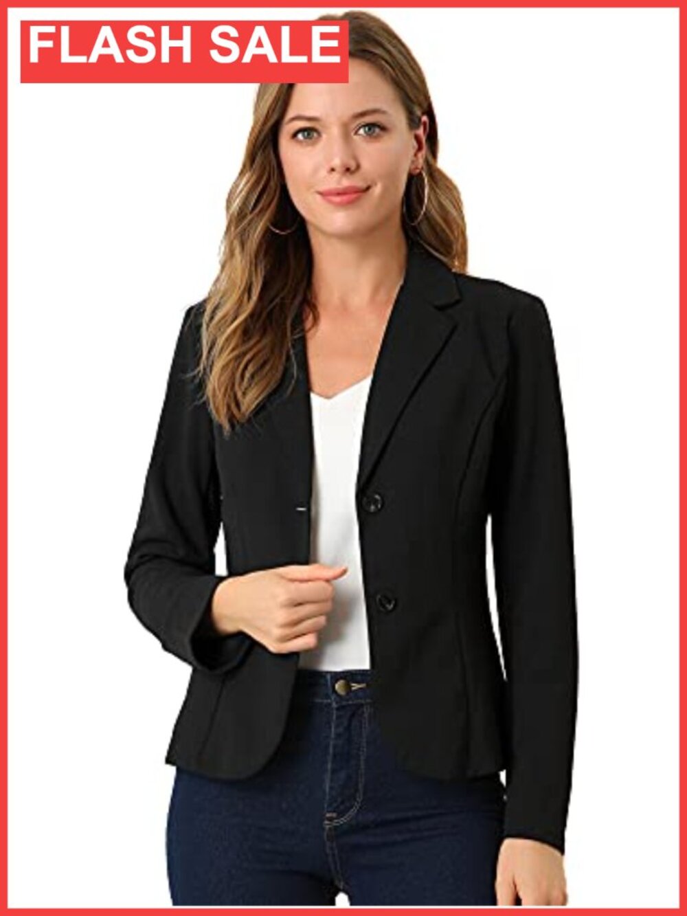 Women's Stretch Lapel Collar Long Sleeve Work Blazer